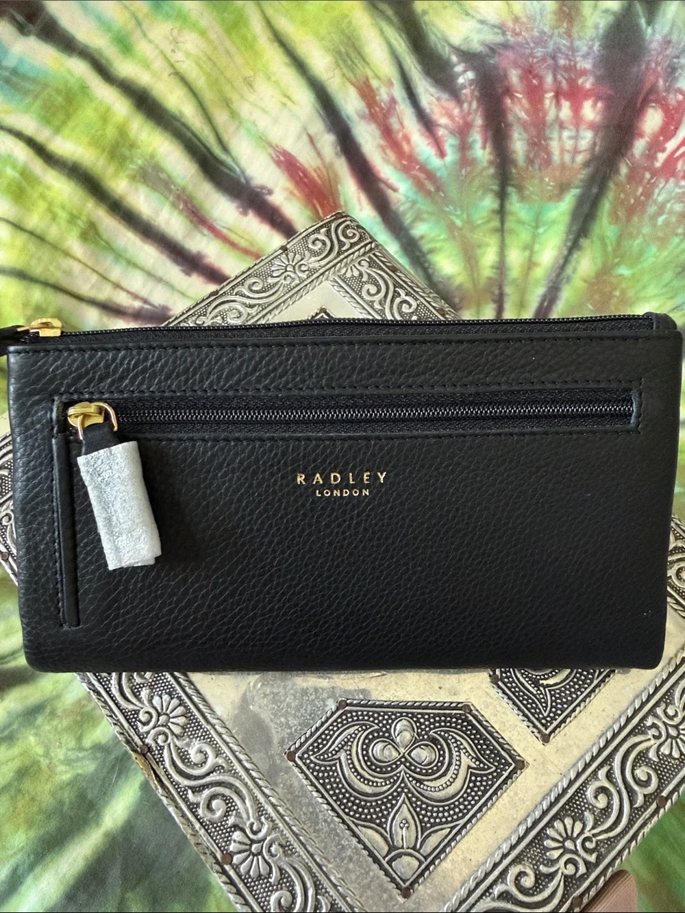 NWTS! Radley Black Leather Zip Wallet with Button Strap